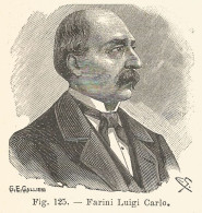 Carlo Luigi Farini - Ritratto - Incisione Antica Del 1926 - Engraving - Stiche & Gravuren