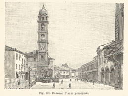 Faenza - Veduta Della Piazza - Incisione Antica Del 1926 - Engraving - Stiche & Gravuren