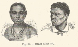 Tipi Del Congo - Xilografia D'epoca - 1926 Old Engraving - Stiche & Gravuren