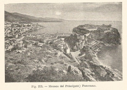 Principato Di Monaco - Panorama - Xilografia D'epoca - 1928 Old Engraving - Stiche & Gravuren