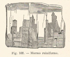 Marmo Ruiniforme - Xilografia D'epoca - 1928 Old Engraving - Estampes & Gravures