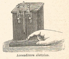 Accenditore Elettrico - Xilografia D'epoca - 1924 Old Engraving - Estampes & Gravures