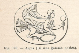 Arpia Da Una Gemma Antica - Xilografia D'epoca - 1924 Old Engraving - Stampe & Incisioni
