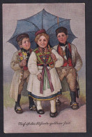 Illustration With Women And Two Man In Costumes / Postcard Circulated, 2 Scans - Costumes