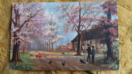 CPA DESSIN ILLUSTRATION PRINTEMPS ARBRES EN FLEURS PEINTRE POULES OILETTE  RAPHAEL TUCK SERIE BAUMBLUTE 258 B - 1900-1949