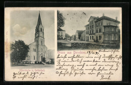 AK Dornbirn, Pfarrkirche In Hatlerdorf, K. K. Strickereischule  - Andere & Zonder Classificatie