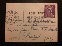 LETTRE MIGNONNETTE TP M DE GANDON 10F OBL.MEC.4 I 1949 PARIS GARE SAINT LAZARE + AVANT DERNIER JOUR DE TARIF A 10F - 1945-54 Marianne De Gandon