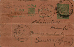 India Postal Stationery 1/2A George V Kekri Cds Sawar Cds - Ansichtskarten