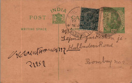 India Postal Stationery 1/2A George V Kalbadevi Bombay Cds - Ansichtskarten