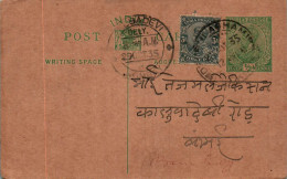 India Postal Stationery 1/2A George V Kalbadevi Bombay Cds - Ansichtskarten