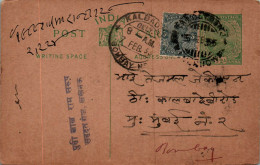 India Postal Stationery 1/2A George V Kalbadevi Bombay Cds - Ansichtskarten