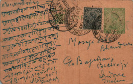 India Postal Stationery 1/2A George V To Indore - Ansichtskarten