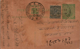 India Postal Stationery 1/2A George V Kalbadevi Bombay Cds - Ansichtskarten