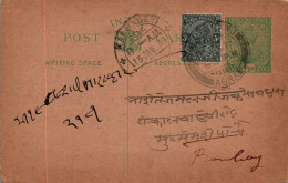 India Postal Stationery 1/2A George V Kalbadevi Bombay Cds - Ansichtskarten