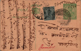 India Postal Stationery 1/2A George V  Kalbadevi Bombay Cds - Cartes Postales