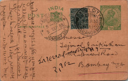 India Postal Stationery 1/2A George V  Kalbadevi Bombay Cds Banda Cds - Cartes Postales
