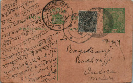 India Postal Stationery 1/2A George V Indore Cds - Cartes Postales