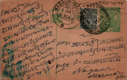 India Postal Stationery 1/2A George V Nagaur Marwar Cds Calcutta Cds - Cartes Postales