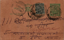 India Postal Stationery 1/2A George V To Indore - Cartes Postales