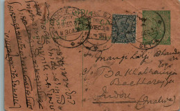 India Postal Stationery 1/2A George V Indore Cds - Cartes Postales