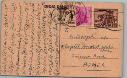 India Postal Stationery Horse 6p Train To Ajmer Plumer Aerated Water Works - Cartes Postales