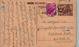 India Postal Stationery Horse 6p Train To Ajmer Plumer Aerated Water Works - Cartes Postales