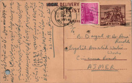 India Postal Stationery Horse 6p Train To Ajmer Plumer Aerated Water Works - Cartes Postales
