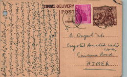 India Postal Stationery Horse 6p Train To Ajmer Plumer Aerated Water Works - Cartes Postales