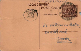 India Postal Stationery Horse 6p Ajmer Cds  - Cartes Postales