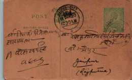 India Postal Stationery George V 1/2A Jaipur Khandemwal Raniganj - Cartes Postales