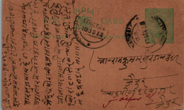 India Postal Stationery George V 1/2A To Jaipur - Cartes Postales