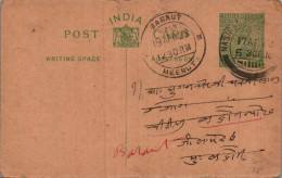 India Postal Stationery George V 1/2A Baraut Meerut Cds Nasirabad - Cartes Postales
