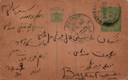India Postal Stationery George V 1/2A Baraut Meerut Cds - Cartes Postales