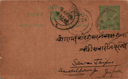 India Postal Stationery George V 1/2A To Sawai Jaipur Munijmee - Cartes Postales