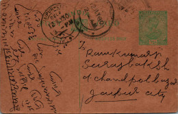 India Postal Stationery George V 1/2A Jaipur Cds - Postcards