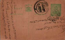 India Postal Stationery George V 1/2A Jaipur Cds Rampartab Surajmal - Cartes Postales