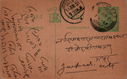 India Postal Stationery George V 1/2A To Jaipur - Cartes Postales