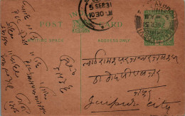 India Postal Stationery George V 1/2A Kalbadevi Bombay Cds To Jaipur  - Ansichtskarten