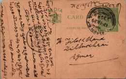 India Postal Stationery George V 1/2A To Ajmer - Postkaarten