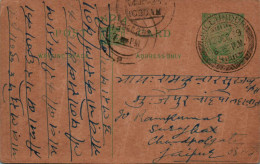 India Postal Stationery George V 1/2A Jullundur Cds To Jaipur - Ansichtskarten