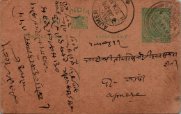 India Postal Stationery George V 1/2A Ajmer Cds - Ansichtskarten