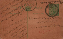 India Postal Stationery George V 1/2A Harda Cds To Ajmer - Ansichtskarten