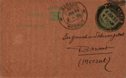 India Postal Stationery George V 1/2A Baraut Meerut Cds Jamnagar  - Postkaarten