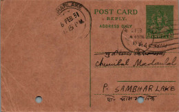 India Postal Stationery 9p Sambhar Lake Cds - Postcards