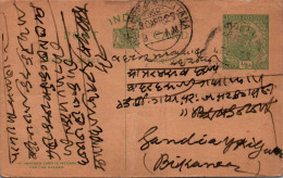 India Postal Stationery 1/2A George V To Bikaner - Cartes Postales