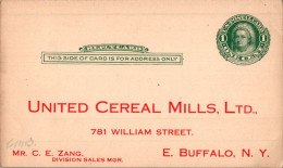 US Postal Stationery 1c United Cereal Mills Buffalo NY - 1901-20