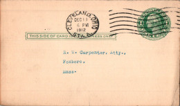 US Postal Stationery 1c Cleveland Ohio 1912 To Foxboro Mass - 1901-20