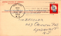 US Postal Stationery 4c Statue Of Liberty New York 1956 To Lyndhurst NJ - 1941-60