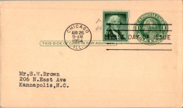 US Postal Stationery 1c + 1c Chicago To Kannapolis NC 1954 - 1941-60