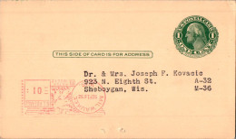 US Postal Stationery 1c School Of Medicine Milwaukee To Sheboygan 1952 - 1941-60